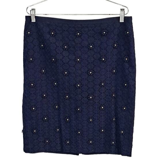 Talbots Dresses & Skirts - Talbots Navy Blue flower lace beaded pencil skirt size 10